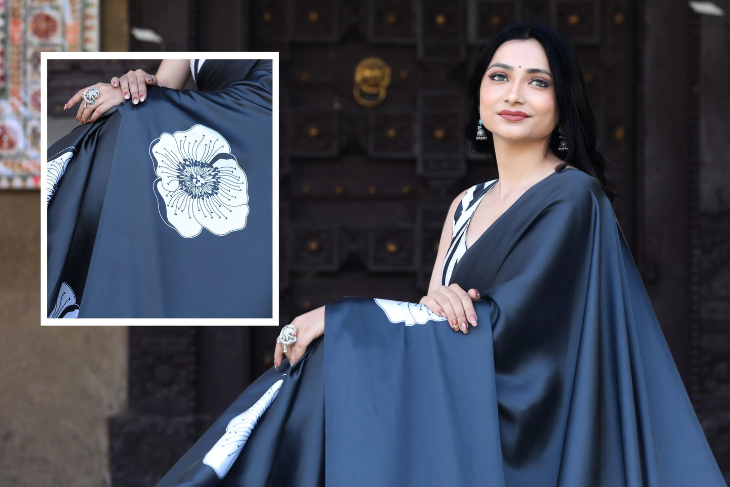 Digital Print Japan Satin Saree with Matching Blouse