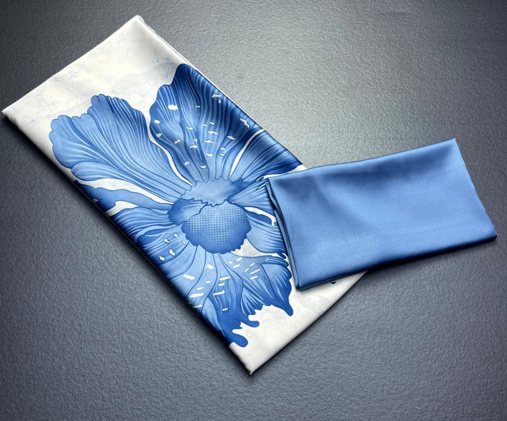 Blue Floral Print Japan Satin Saree