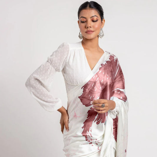 Floral Digital Printed Japan Satin Saree with Blouse