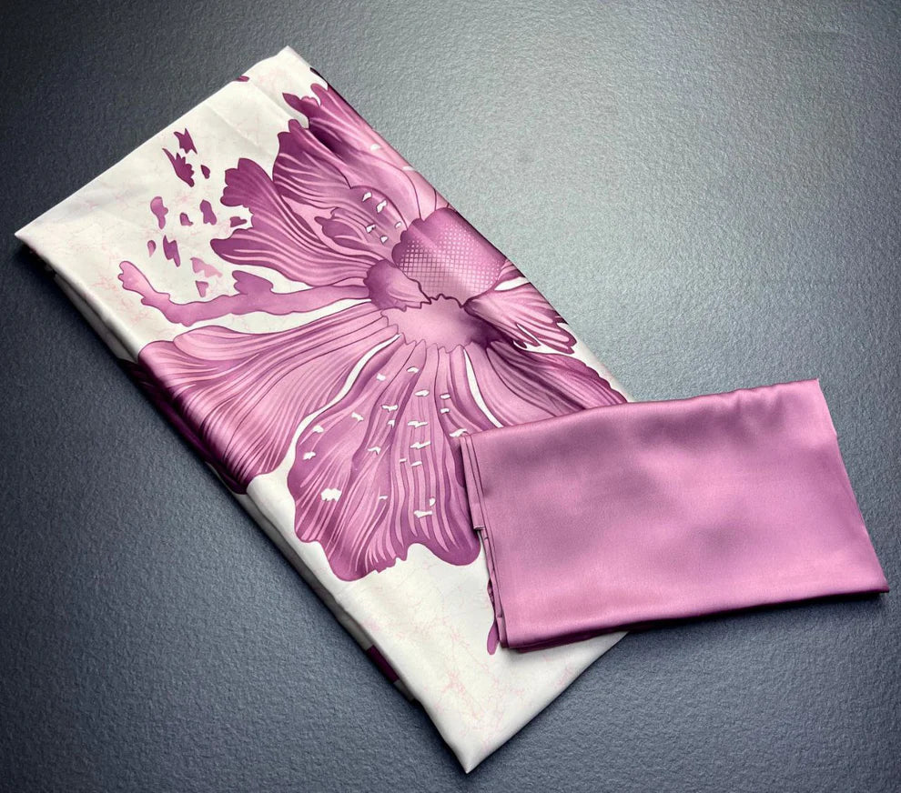 Lavender Floral Digital Printed Japan Satin Saree
