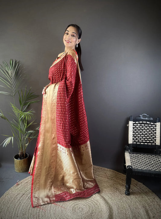 Red Banarasi Silk Saree with Zari Border
