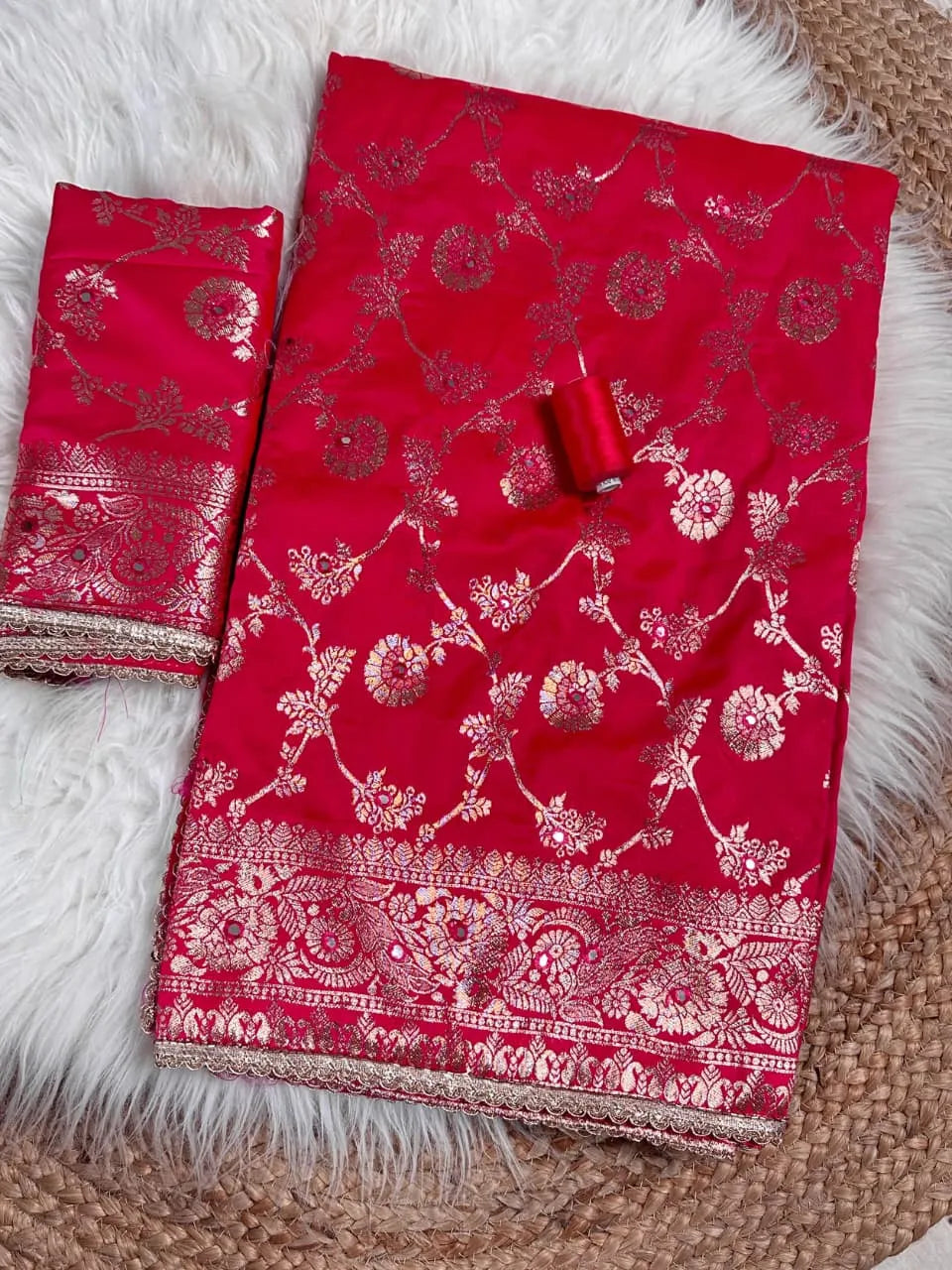 Beautiful Banarasi silk saree with golden zari embroidery