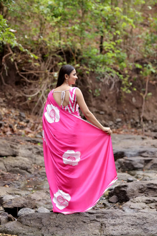 Buy Japan Satin Saree Pink