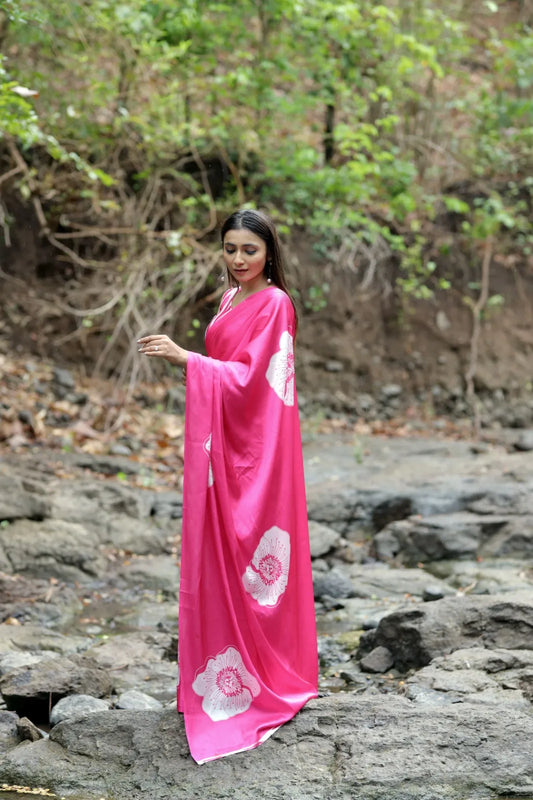 Buy Japan Satin Saree Pink