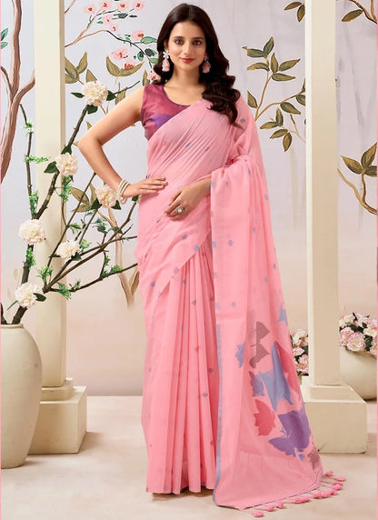 Pure Mul Cotton Saree with Hand Crafted Butterfly