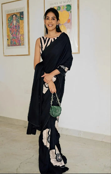 Buy Japan Satin Saree Black