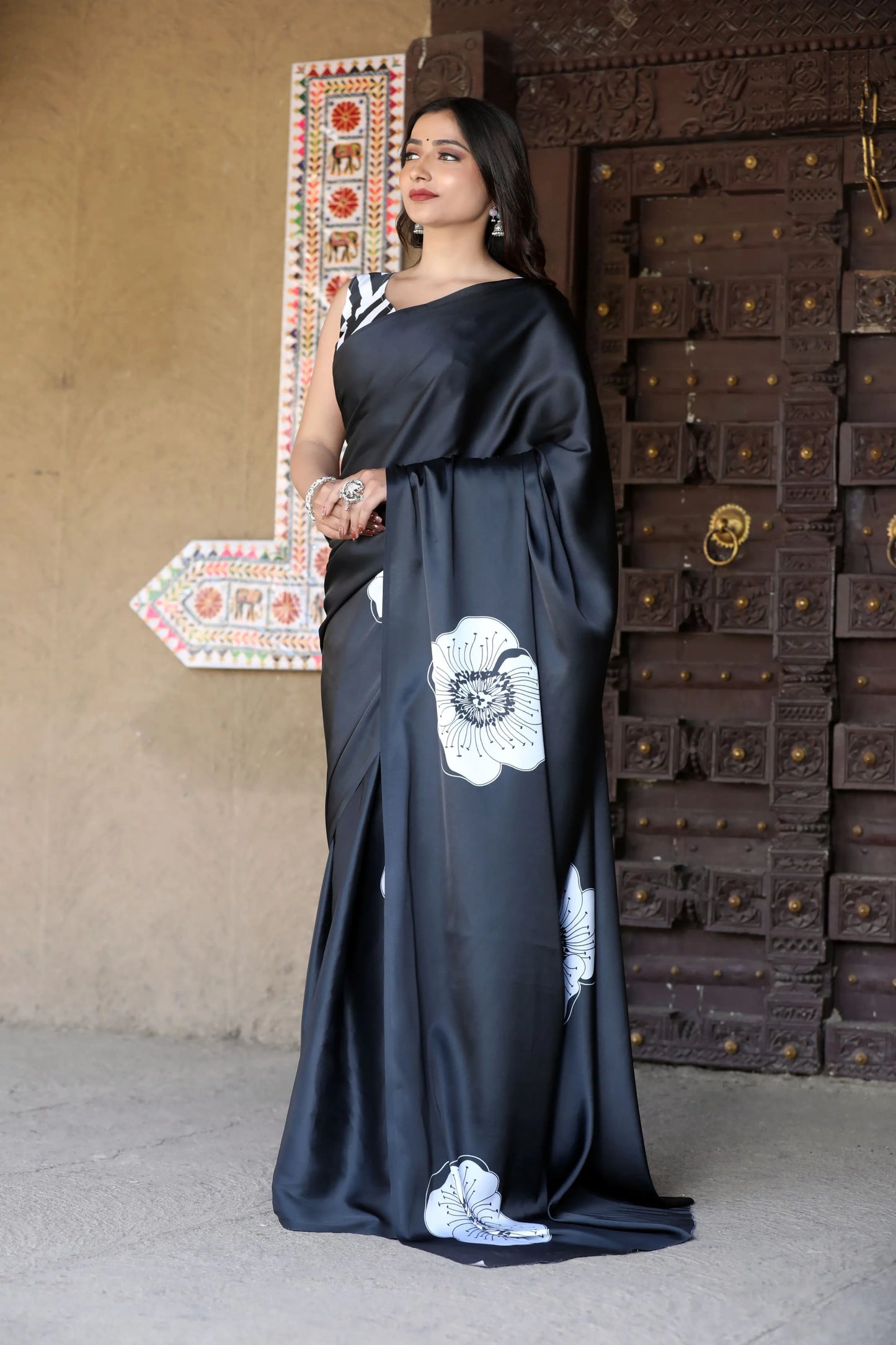 Digital Print Japan Satin Saree with Matching Blouse