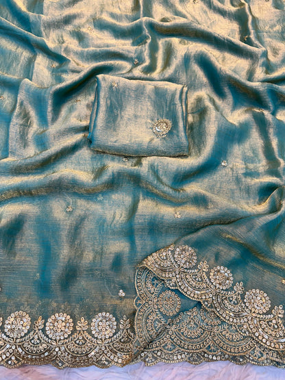 Beautiful woman wearing a stylish siffon saree with soft, flowy fabric and elegant design, perfect for festive and party occasions.