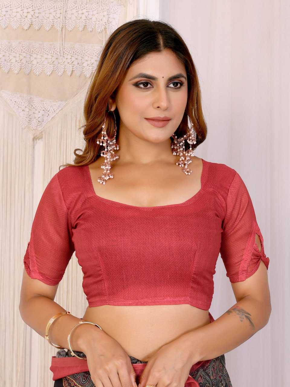 Red Woven Elegant  Chanderi Saree with Digital Leaf Print