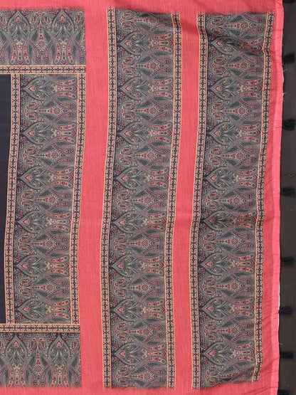 Red Woven Elegant  Chanderi Saree with Digital Leaf Print