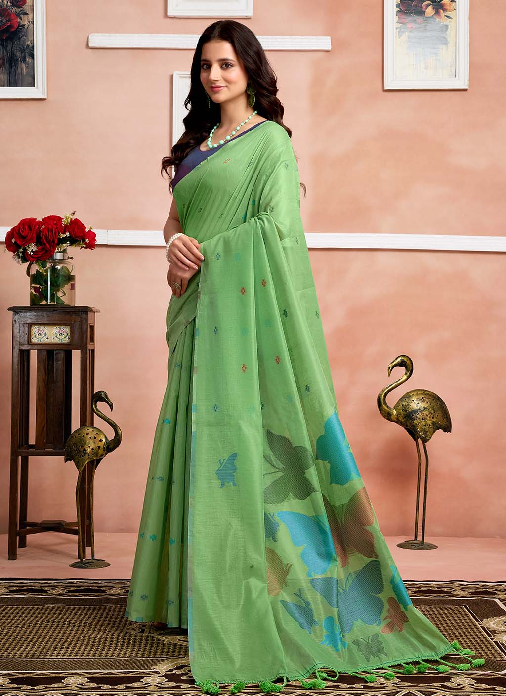 Pure Mul Cotton Saree with Hand Crafted Butterfly