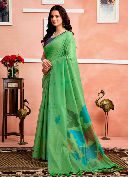 Pure Mul Cotton Saree with Hand Crafted Butterfly