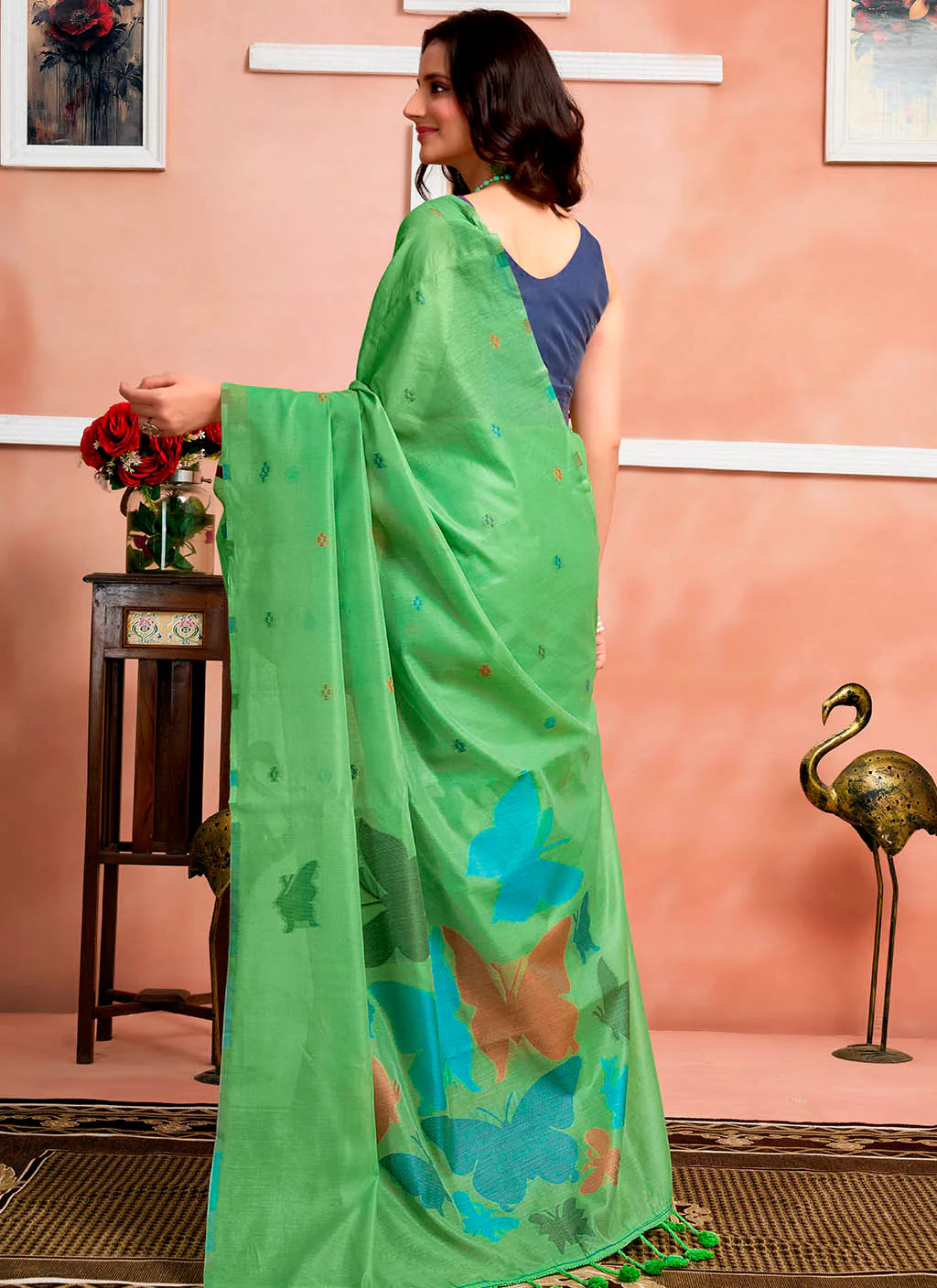 Pure Mul Cotton Saree with Hand Crafted Butterfly