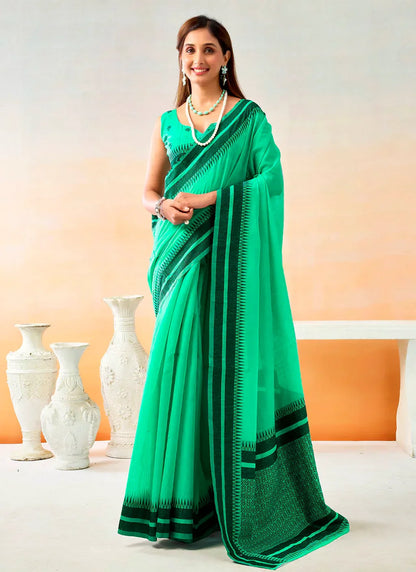 Pure Spun Cotton Handloom Style Temple Weave Border