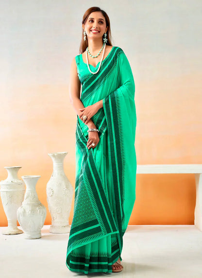 Pure Spun Cotton Handloom Style Temple Weave Border