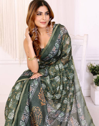 Green woven cotton silk saree with blouse piece