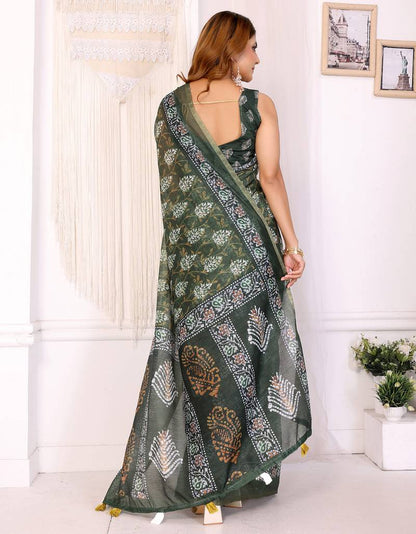 Green woven cotton silk saree with blouse piece