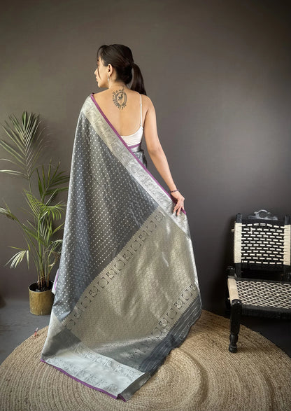 Grey Banarasi Silk Saree with Zari Border
