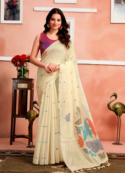 Pure Mul Cotton Saree with Hand Crafted Butterfly