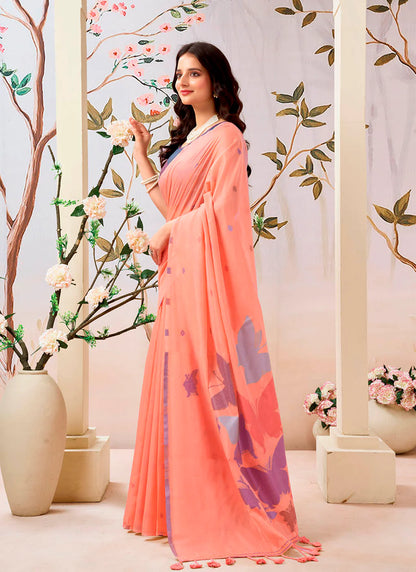 Close-up of a pure Mul cotton saree with soft texture, perfect for comfortable and stylish wear.
