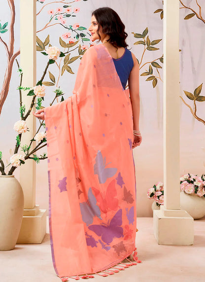 Close-up of a pure Mul cotton saree with soft texture, perfect for comfortable and stylish wear.