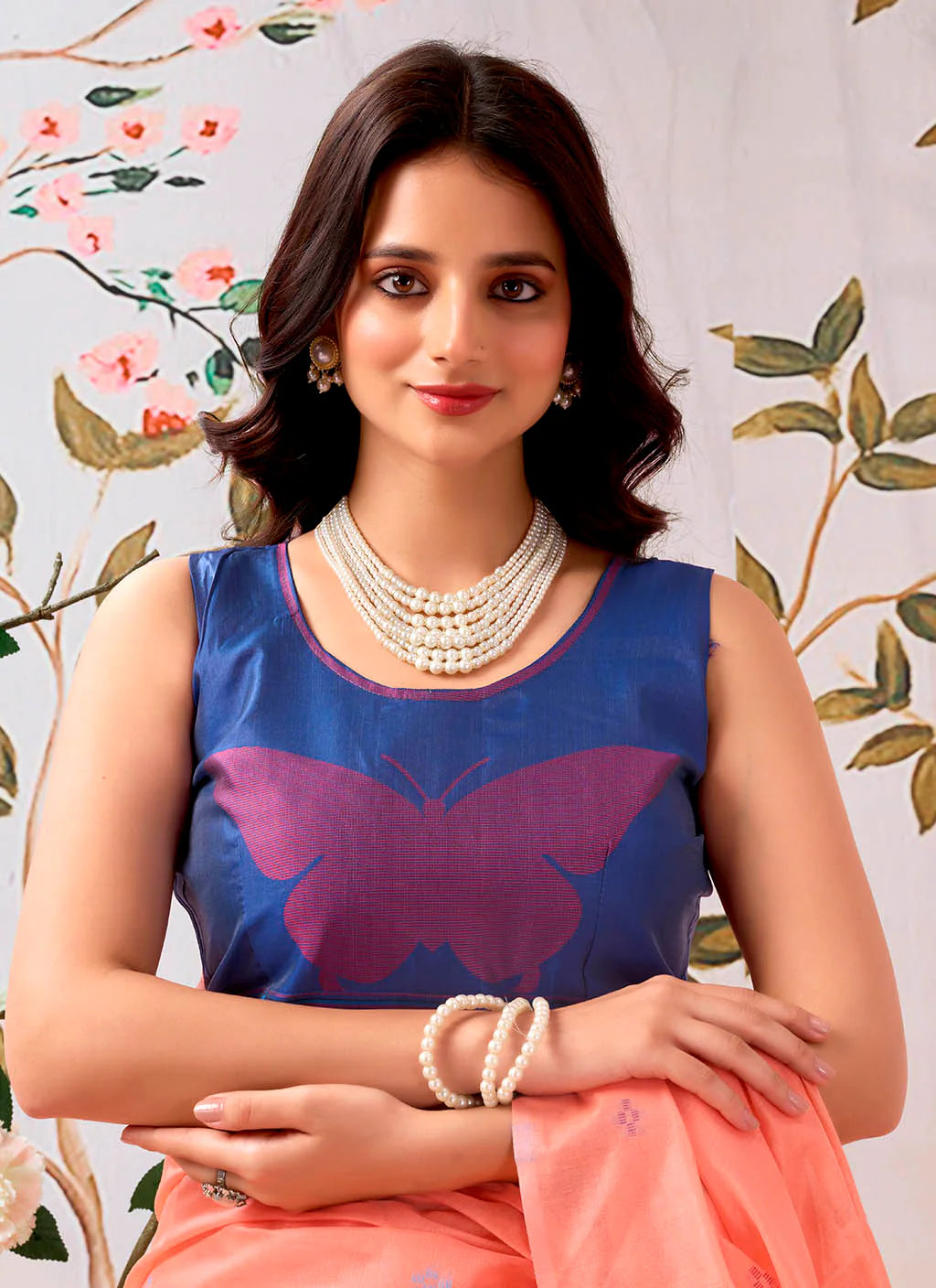 Close-up of a pure Mul cotton saree with soft texture, perfect for comfortable and stylish wear.