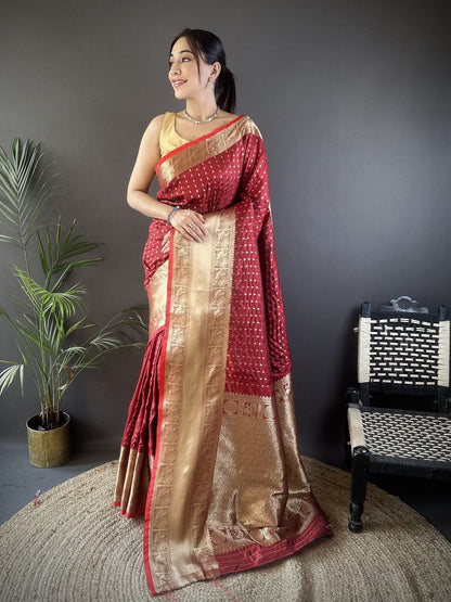 Red Banarasi Silk Saree with Zari Border