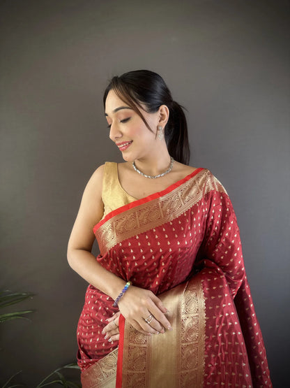 Red Banarasi Silk Saree with Zari Border