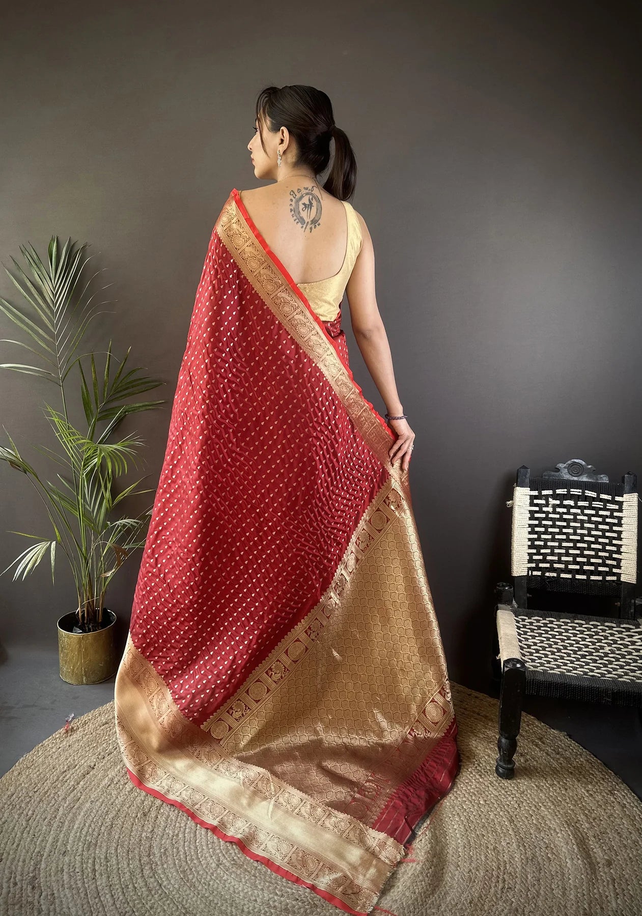 Red Banarasi Silk Saree with Zari Border
