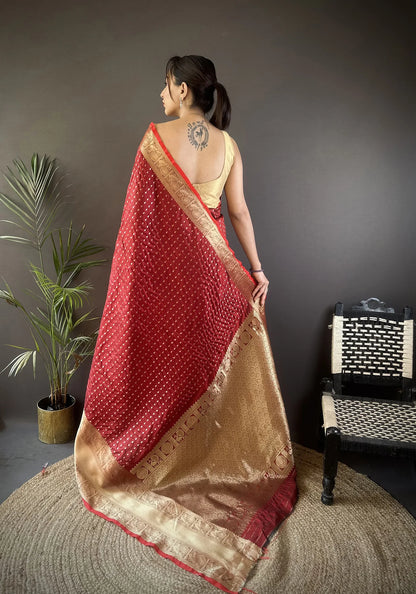 Red Banarasi Silk Saree with Zari Border