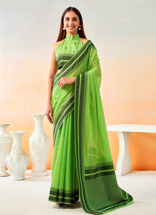 Pure Spun Cotton Handloom Style Temple Weave Border