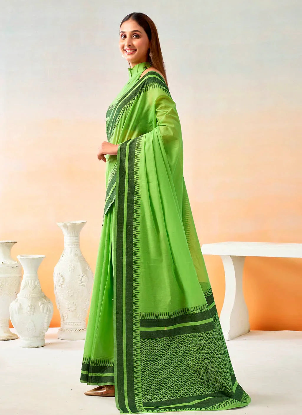 Pure Spun Cotton Handloom Style Temple Weave Border