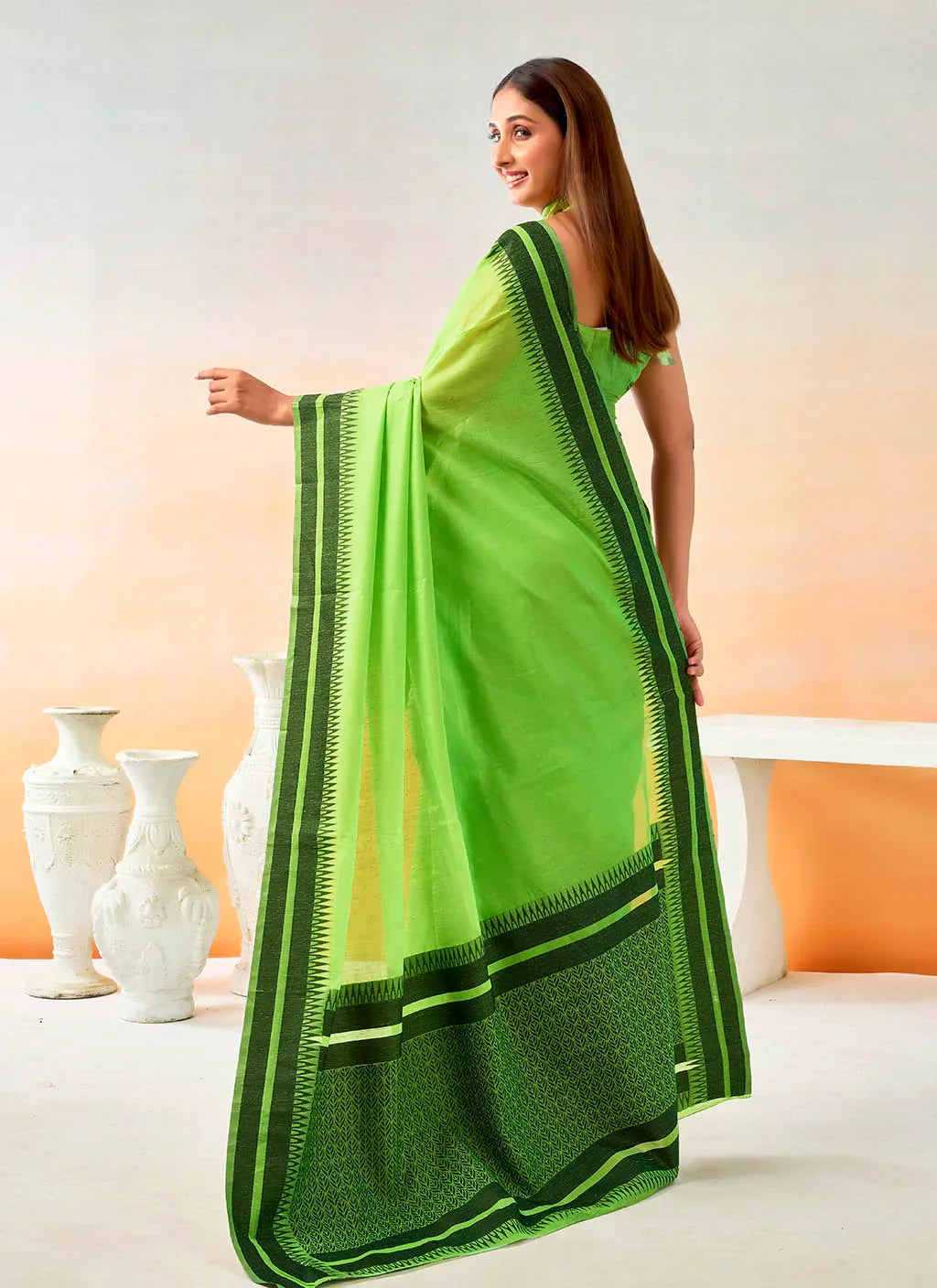 Pure Spun Cotton Handloom Style Temple Weave Border