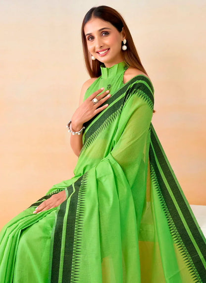 Pure Spun Cotton Handloom Style Temple Weave Border
