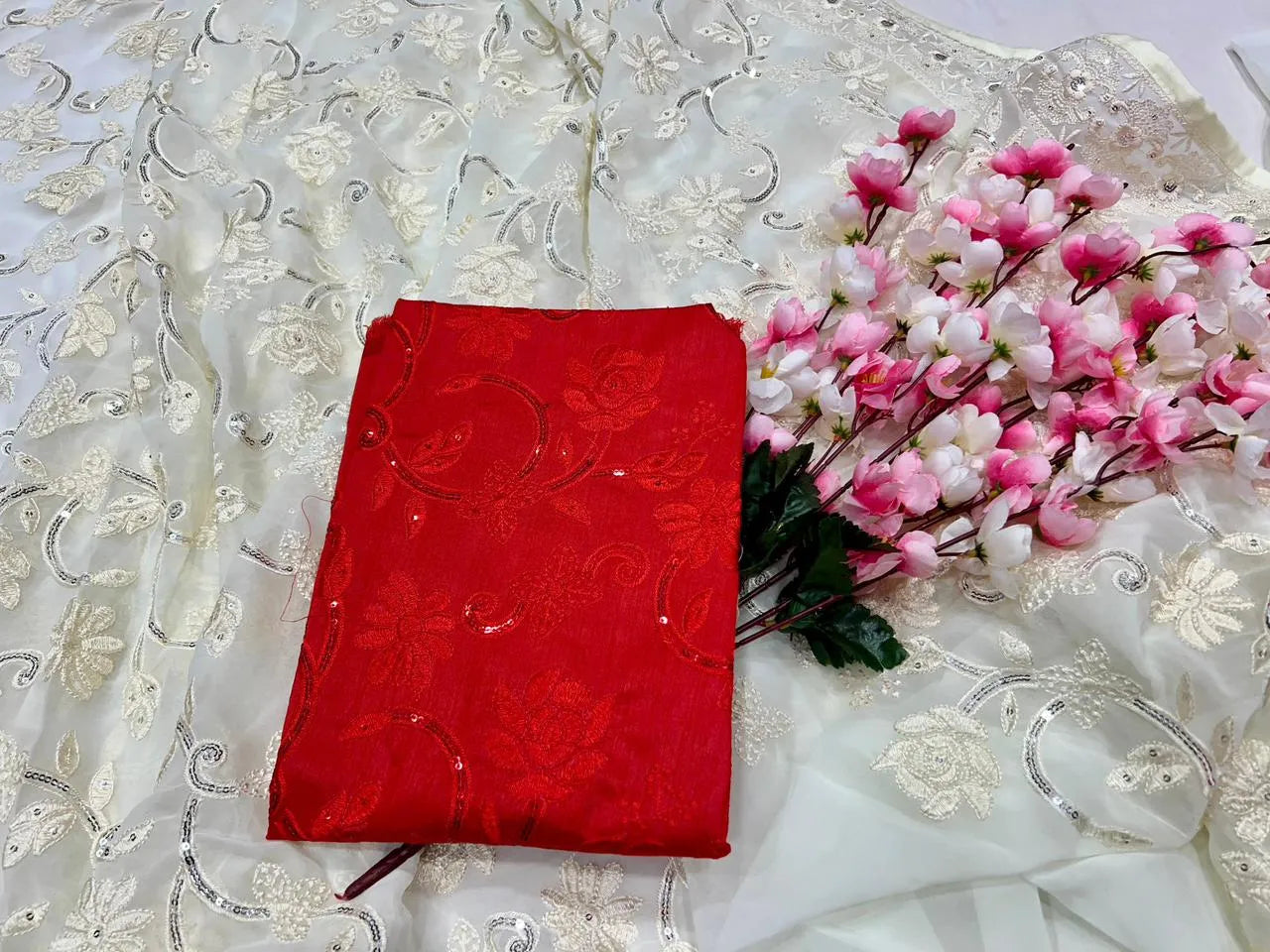 Beautiful woman wearing a stylish georgette saree with soft, flowy fabric and elegant design, perfect for festive and party occasions.