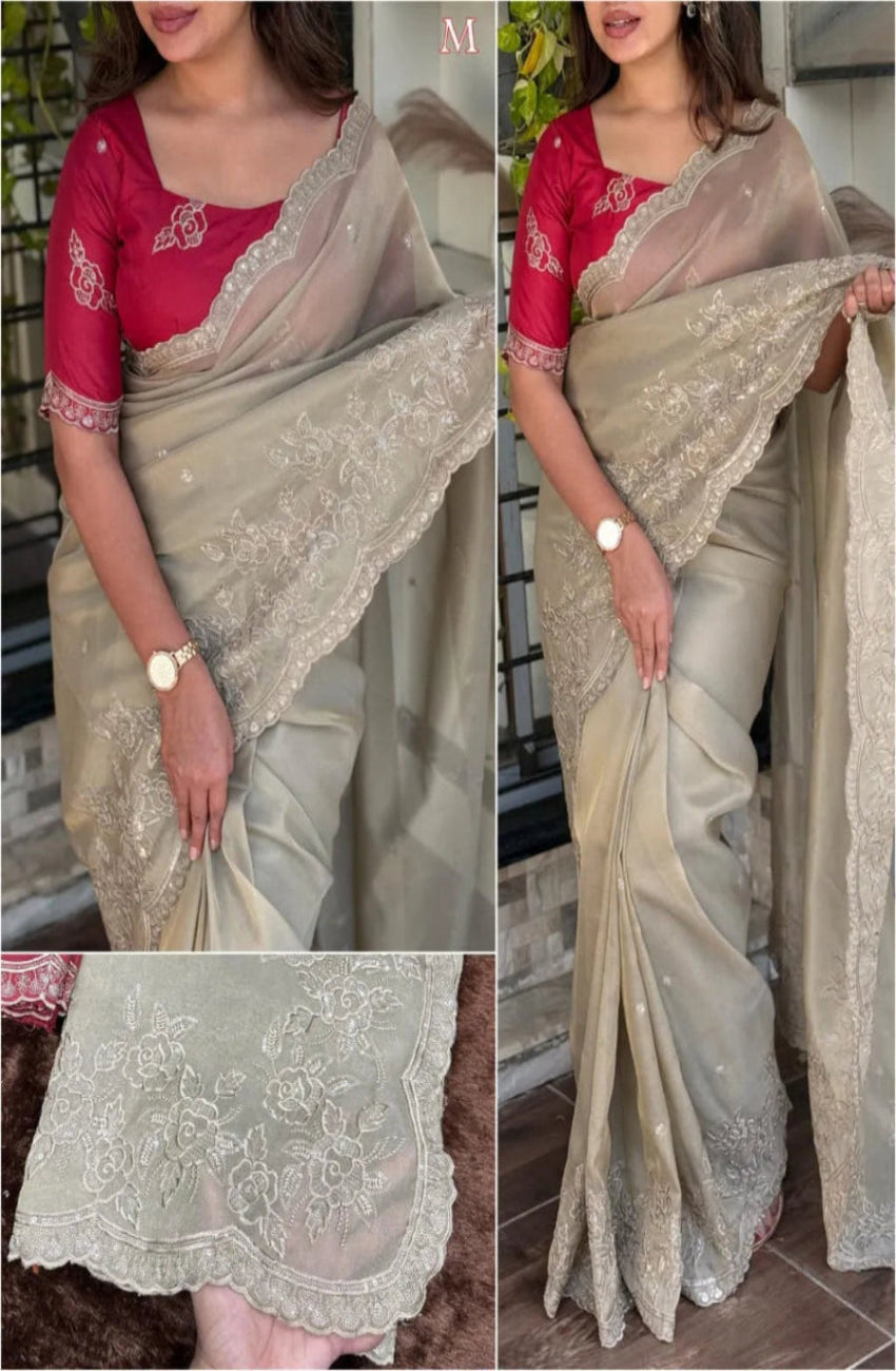 Elegant embroidered saree for women featuring intricate design and premium fabric, perfect for weddings, parties, and festive celebrations.