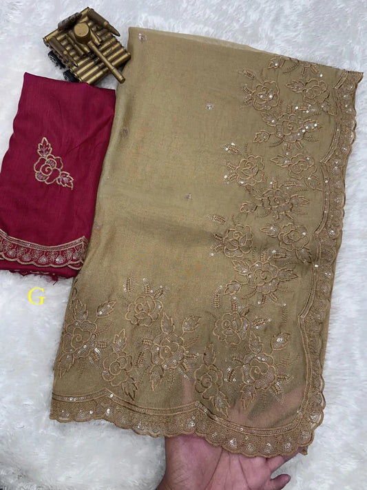 Elegant embroidered saree for women with intricate floral work and stylish designer blouse, ideal for festive and wedding occasions.