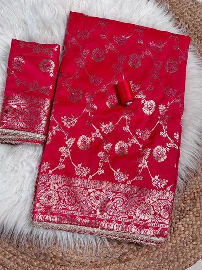 Beautiful Banarasi silk saree with golden zari embroidery