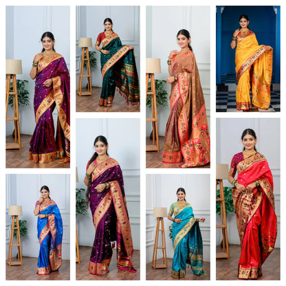 Paithani Saree Look | Traditional Blue Paithani with Gold Border