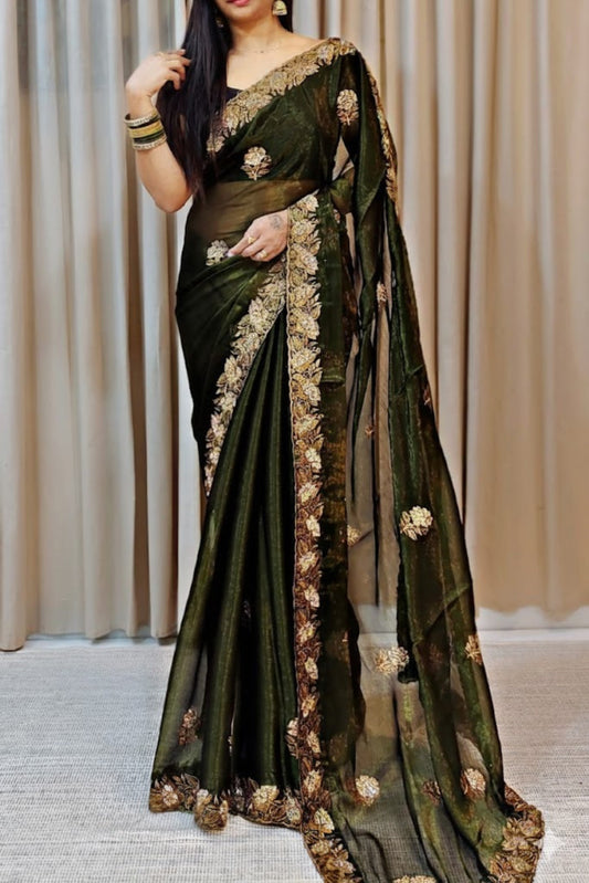 Elegant georgette stone work saree with sparkling embellishments from Silksway.