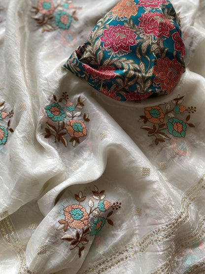 Premium Crush ORGANZA SAREE WITH KALAMKARI PRINT BLOUSE