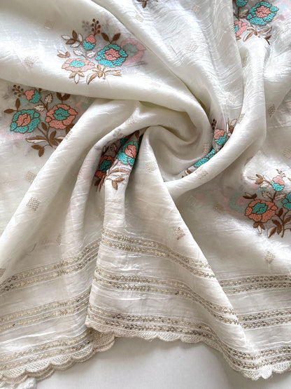 Premium Crush ORGANZA SAREE WITH KALAMKARI PRINT BLOUSE