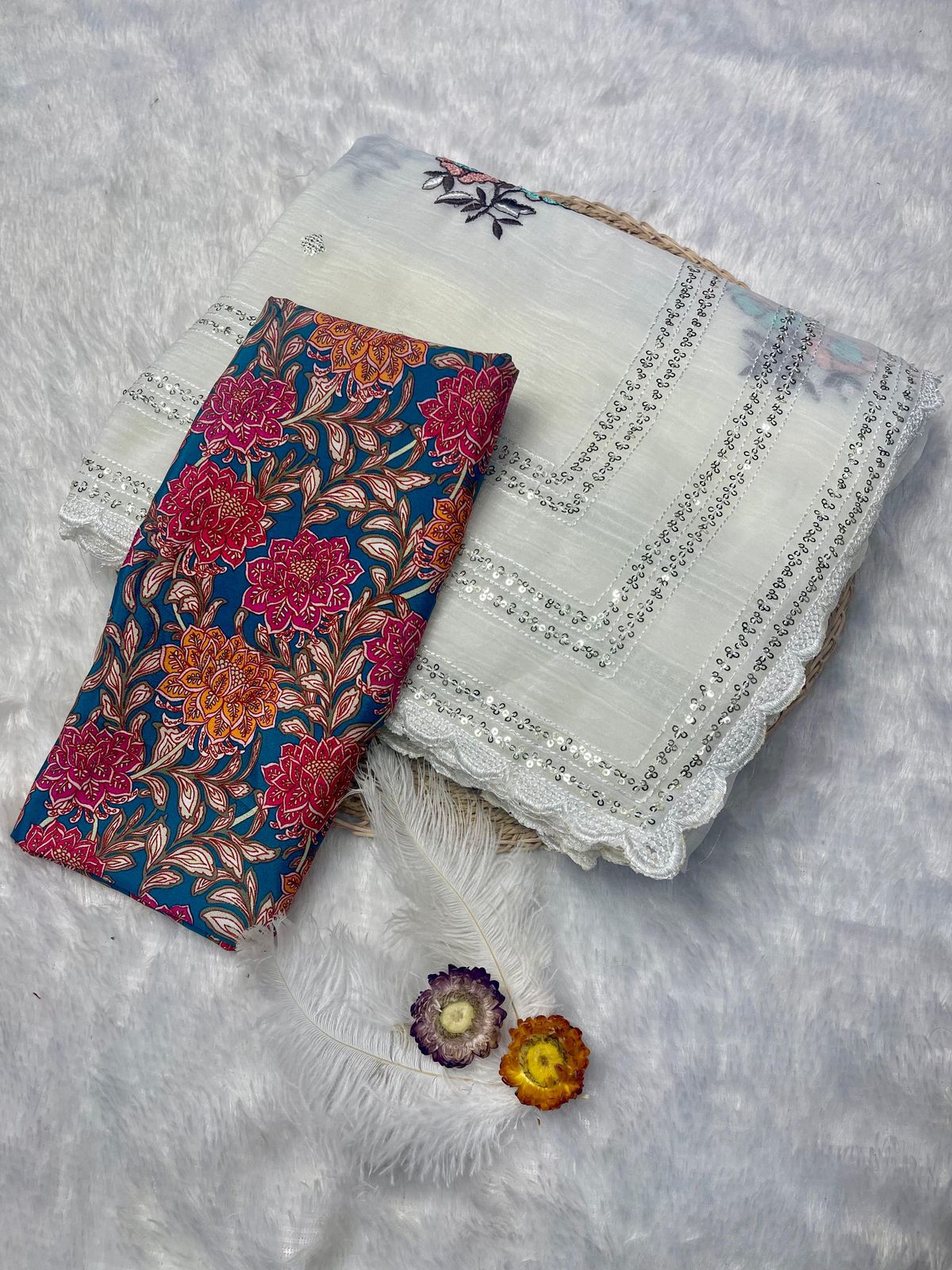 Premium Crush ORGANZA SAREE WITH KALAMKARI PRINT BLOUSE