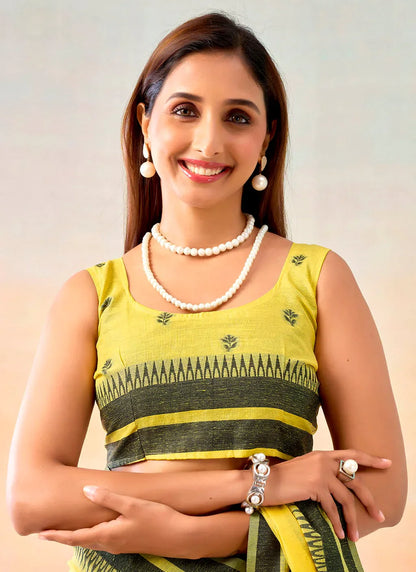 Pure Spun Cotton Handloom Style Temple Weave Border