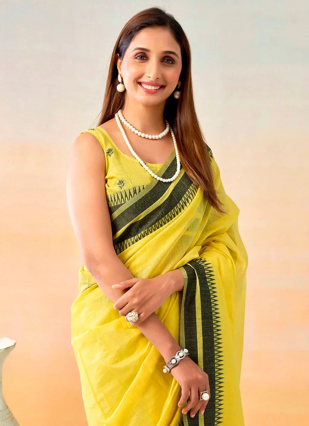 Pure Spun Cotton Handloom Style Temple Weave Border