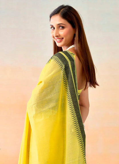 Pure Spun Cotton Handloom Style Temple Weave Border