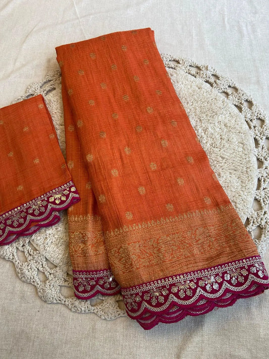 Pure Soft Banarasi Tissue Zari Crushed Silk Saree