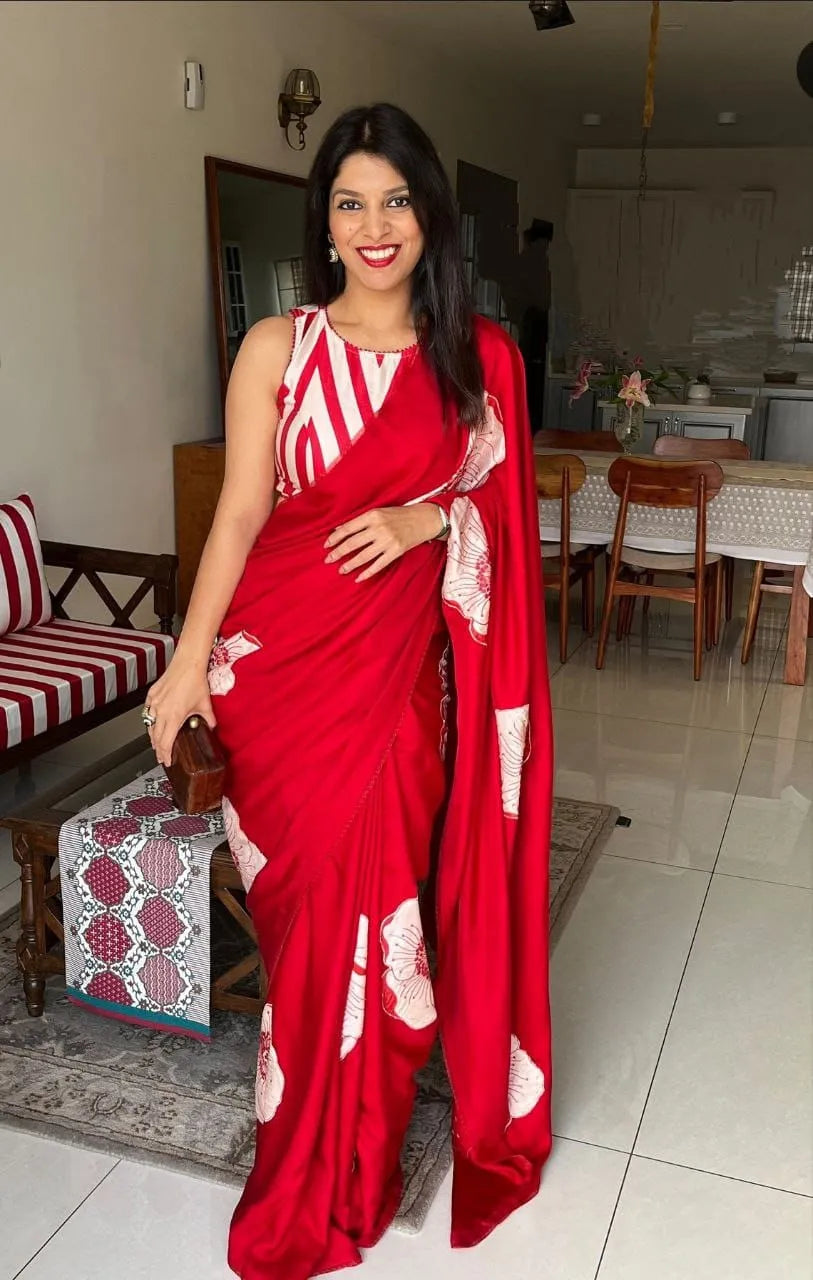 Buy Japan Satin Saree Red