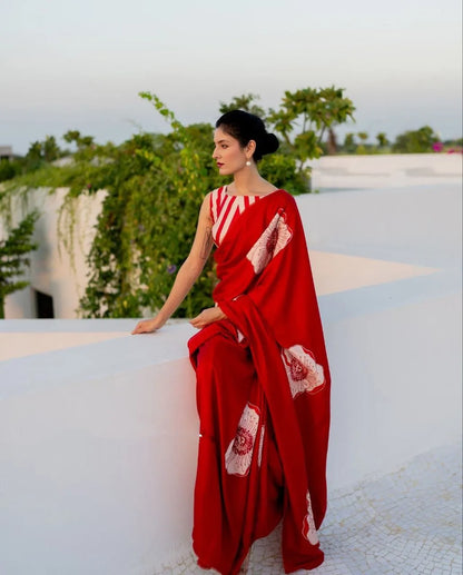Buy Japan Satin Saree Red