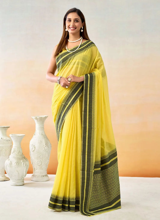 Pure Spun Cotton Handloom Style Temple Weave Border